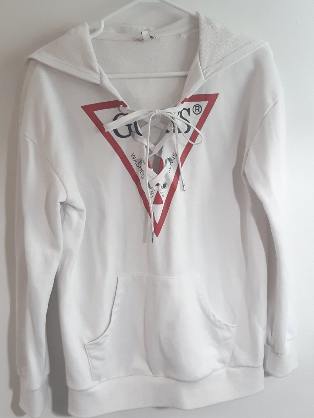 GUESS White Logo Lace-Up Hoodie Women's Size Small